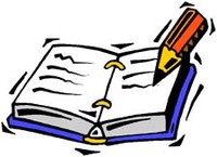 Clip art of a pencil writing in a journal